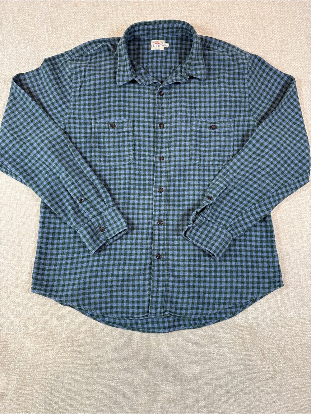 Faherty Men's Green and Blue Plaid Button-Down Shirt
